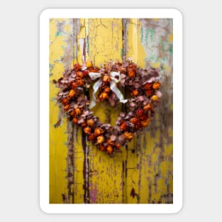 Old Flower Heart Wreath With Key Sticker